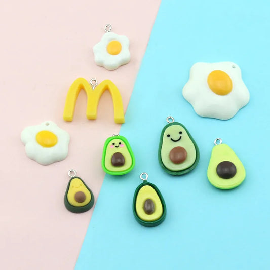 10pcs Cute Avocado Fruit Resin Charm Fried Egg Pendant Charms for Necklace Bracelet Earring Diy Jewelry Making Accessories