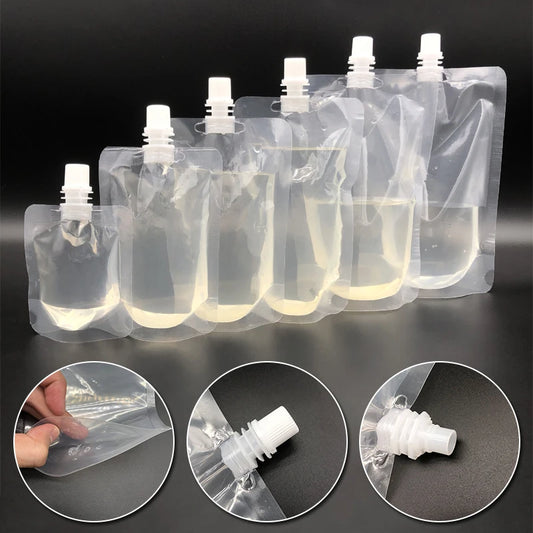 10PCS Travel Drink Spout Pouches Transparent Plastic Bags Sealed Juice Storage Bag Beverage Summer Ice Cold Drink Pouch Portable